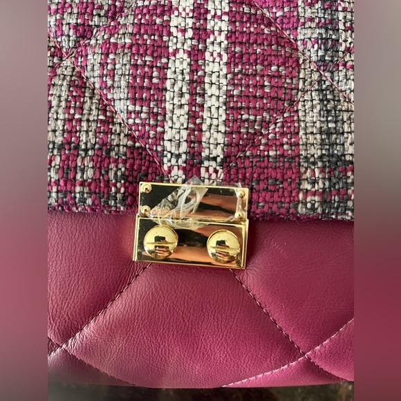 Michelle Moon Quilted Leather And Tweed Two-Tone Fabric Bag in Plum And Grey - Picture 7 of 16